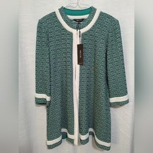 New! Misook beautiful green and white open front knit cardigan